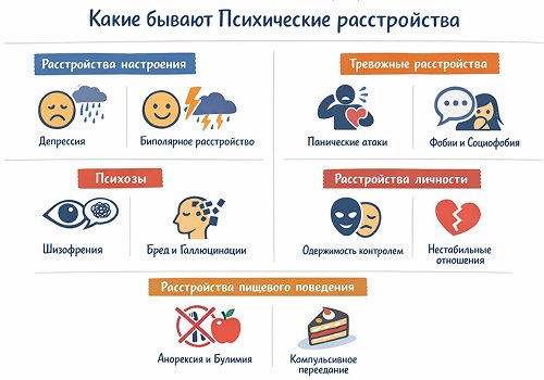 Инфографика о видах психических расстройств